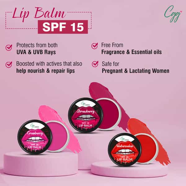 Cgg Cosmetics Watermelon Lip Balm|Spf15|Soft Pink Lips| Vit C+E|Fades Lip Pigmentation|10G (3 Packs)