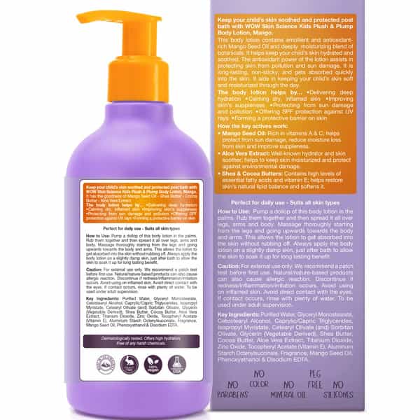 Wow Skin Science Kids Plush & Plump Body Lotion - Spf 15 - 300Ml Mango