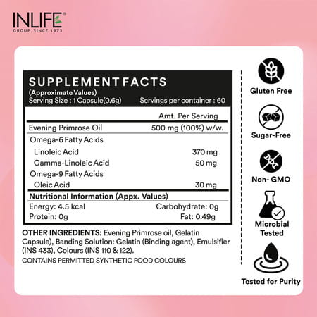 Inlife Evening Primrose Oil Extra Virgin Cold Pressed 500 Mg - 60 Capsules