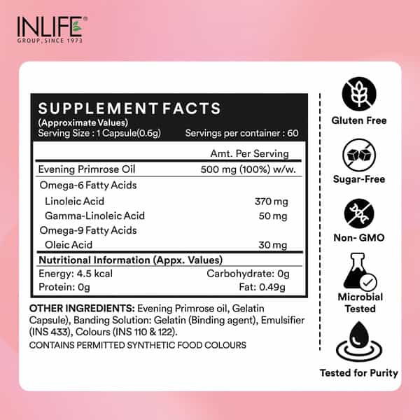 Inlife Evening Primrose Oil Extra Virgin Cold Pressed 500 Mg - 60 Capsules