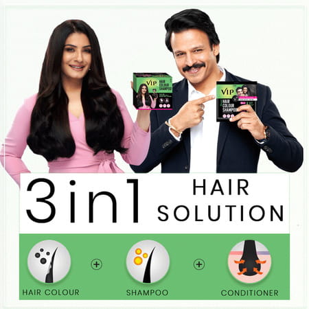 Vip Hair Colour Shampoo 40ml Black (Pack Of 3) - Instant Hair Color In 15 Mins - Long Lasting