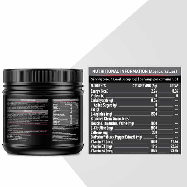 Muscleblaze Pre Workout 300, 300 Mg Caffeine, 3000 Mg Citrulline (Fruit Punch, 250 G, 31 Servings)