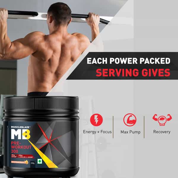 Muscleblaze Pre Workout 300, 300 Mg Caffeine, 3000 Mg Citrulline (Fruit Punch, 250 G, 31 Servings)