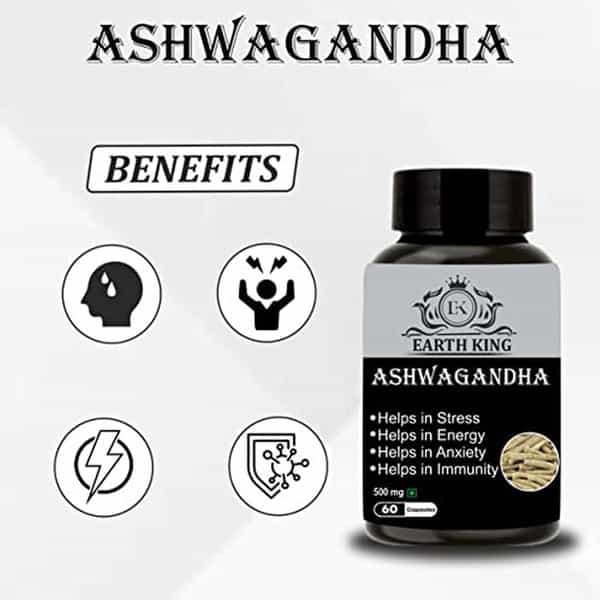 Earth King Ashwagandha Capsule For Men & Women - 500Mg 60 Capsules (Pack Of 2)
