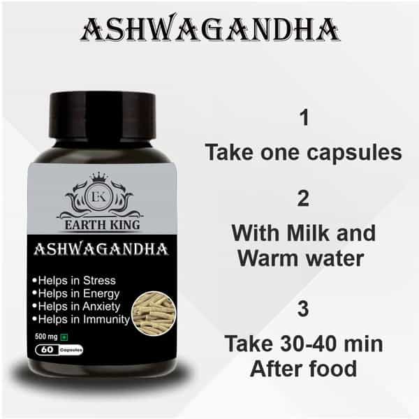 Earth King Ashwagandha Capsule For Men & Women - 500Mg 60 Capsules (Pack Of 2)
