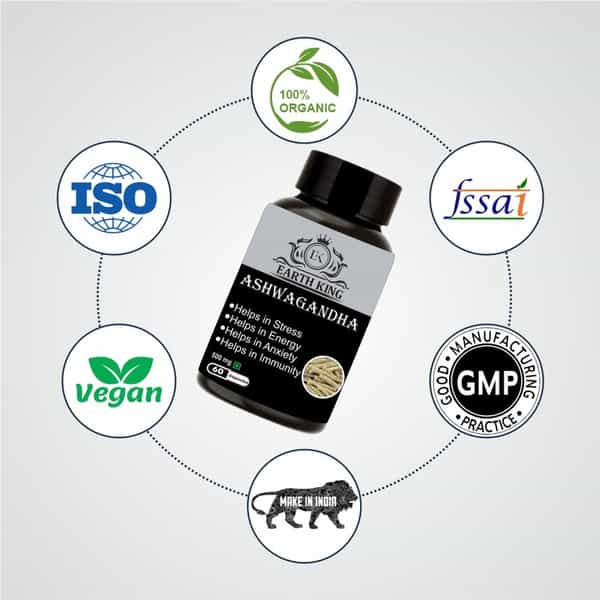 Earth King Ashwagandha Capsule For Men & Women - 500Mg 60 Capsules (Pack Of 2)
