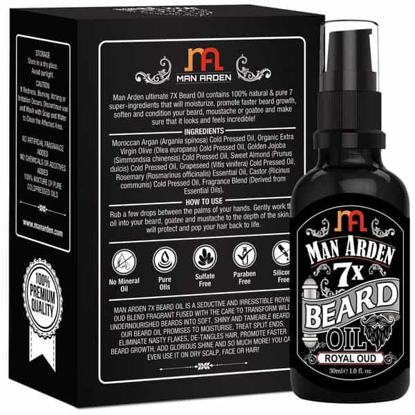 Man Arden 7X Beard Oil (Royal Oud) 7 Premium Oils For Beard Growth & Nourishment - 30Ml