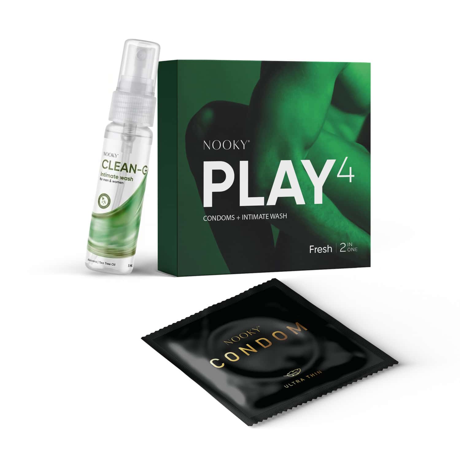 Nooky Fresh-2-In- 1 Ultra Thin Condom Kit | Natural Intimate Wash + Condoms