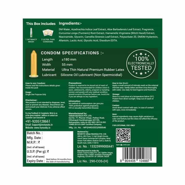 Nooky Fresh-2-In- 1 Ultra Thin Condom Kit | Natural Intimate Wash + Condoms