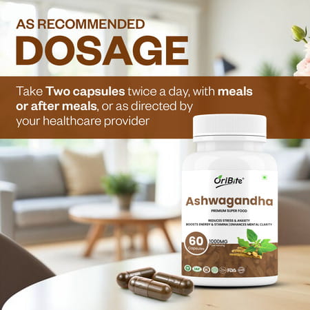 Oribite Ashwagandha 1500mg Capsules For Stress Relief 60 Capsules