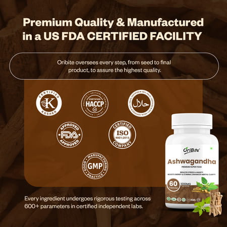 Oribite Ashwagandha 1500mg Capsules For Stress Relief 60 Capsules