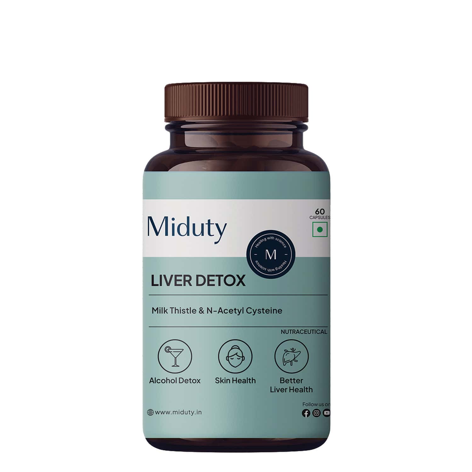 Miduty Palak Notes Liver Detox Supplement Milk Thistle Fatty Liver- Body Detox Support - 60 Capsules