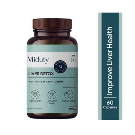 Miduty Liver Detox - Milk Thistle With Nac 900mg For Fatty Liver - Pigmentation -Detox -60 Capsules
