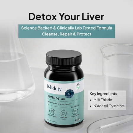 Miduty Liver Detox - Milk Thistle With Nac 900mg For Fatty Liver - Pigmentation -Detox -60 Capsules