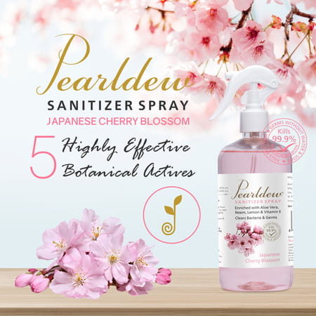 Pearldew Sanitizer Spray (Cherry Blossom) 500 Ml | Aloe & Neem | Paraben Free (Pack Of 4)