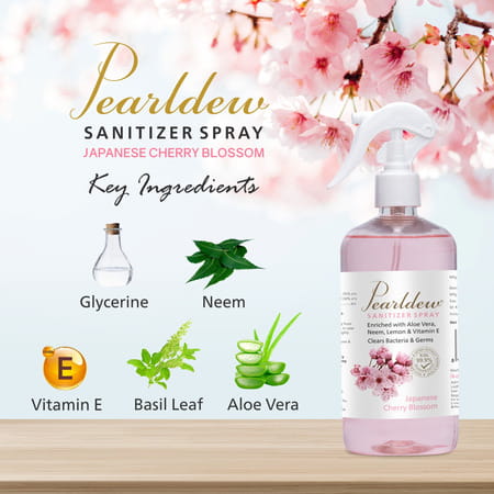 Pearldew Sanitizer Spray (Cherry Blossom) 500 Ml | Aloe & Neem | Paraben Free (Pack Of 4)