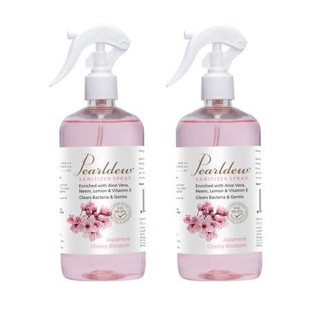 Pearldew Sanitizer Spray (Cherry Blossom) 500 Ml | Aloe & Neem | Paraben Free (Pack Of 4)