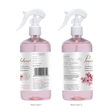 Pearldew Sanitizer Spray (Cherry Blossom) 500 Ml | Aloe & Neem | Paraben Free (Pack Of 4)