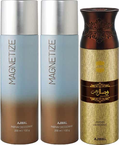 Ajmal 2 Magnetize For Men & Women & 1 Wisal Dhahab For Men Deodorants Each 200Ml Combo Pack Of 3