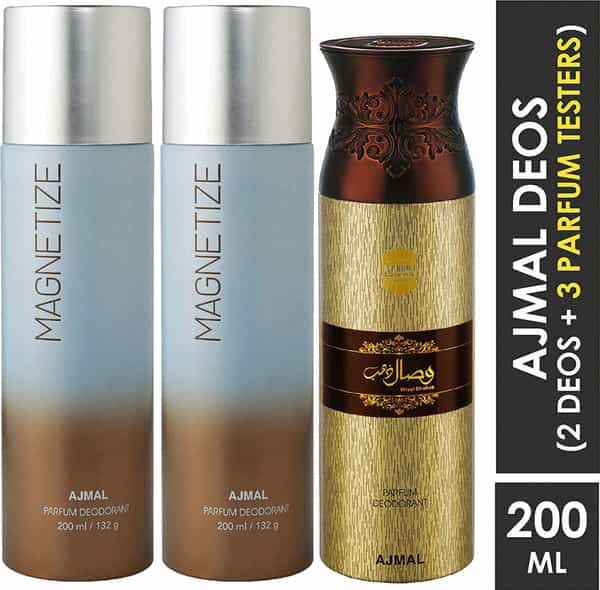 Ajmal 2 Magnetize For Men & Women & 1 Wisal Dhahab For Men Deodorants Each 200Ml Combo Pack Of 3