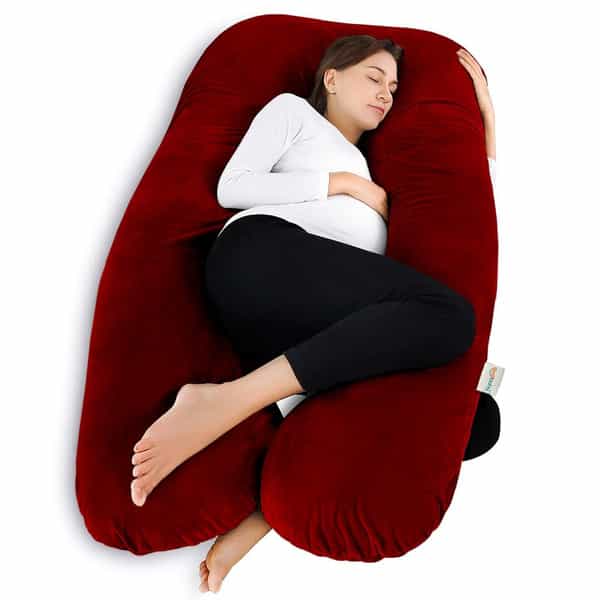 Oyo Baby Maternity Pillows | U-Shaped Pillow With Washable Premium Velvet Cover (Maroon)
