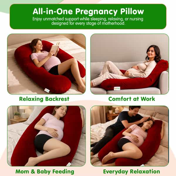 Oyo Baby Maternity Pillows | U-Shaped Pillow With Washable Premium Velvet Cover (Maroon)