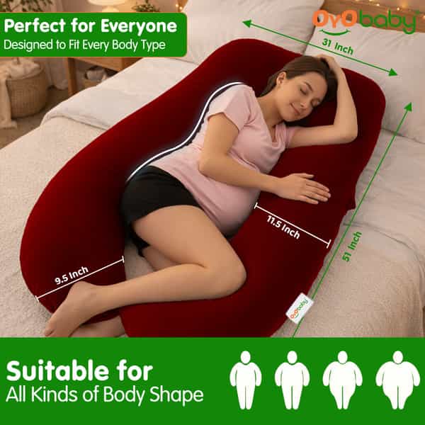 Oyo Baby Maternity Pillows | U-Shaped Pillow With Washable Premium Velvet Cover (Maroon)