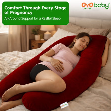 Oyo Baby Maternity Pillows | U-Shaped Pillow With Washable Premium Velvet Cover (Maroon)