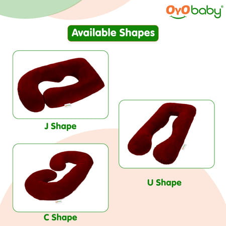 Oyo Baby Maternity Pillows | U-Shaped Pillow With Washable Premium Velvet Cover (Maroon)