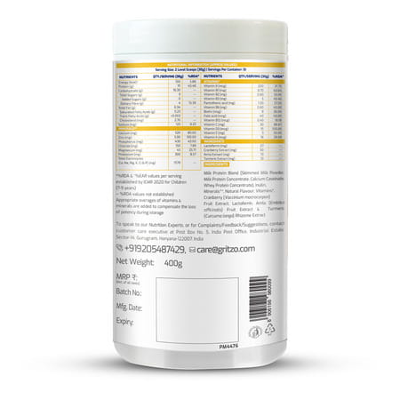 Gritzo Supermilk Height+ Drink Mix For Girls | 7 To 12 Years | 400g | Creamy Vanilla