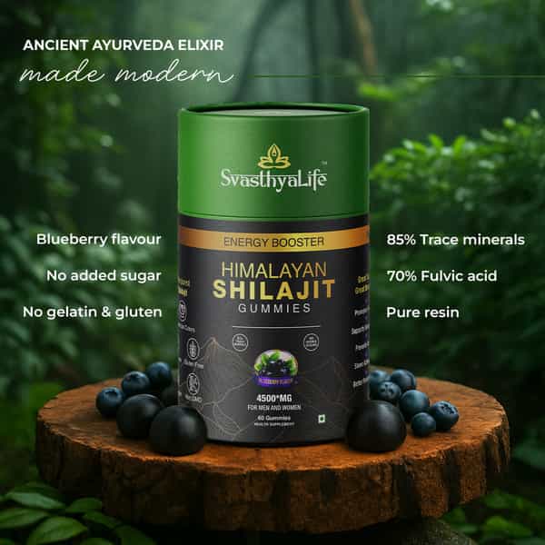 Svasthyalife Himalayan Shilajit Gummies 4500Mg With Fulvic Acid I Blueberry Flavor I 60 Gummies