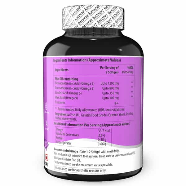 Naturyz Triple Strength Omega 3 Fish Oil Capsules With Highest Epa 1200Mg | Dha 800Mg - 50 Softgels
