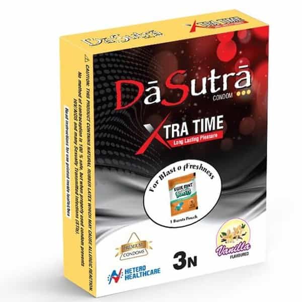 Dasutra Xtra Time Long Lasting Pleasure Condoms - Ribbed-Dotted-Contour|Vanilla 3'S Pack Of 5