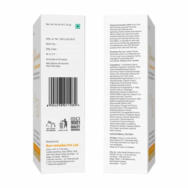 Gloviva Sunscreen Lotion (Spf 50) 50 Ml | With Aloe Vera | Uva & Uvb Protection (Pack Of 1)