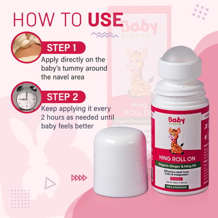 Babyorgano Hing Roll On Relieves Colic | Tummy Discomfort In Newborns 100% Ayurvedic 40ml X 2
