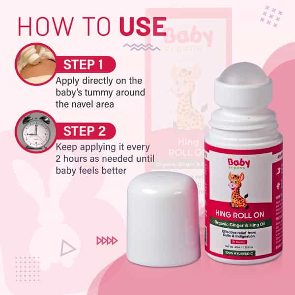 Babyorgano Hing Roll On Relieves Colic | Tummy Discomfort In Newborns 100% Ayurvedic 40Ml X 2