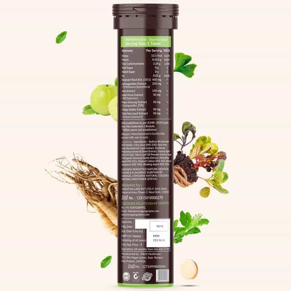 Vegan Greens Plant Based De-Stress Ayurvedic Natural Herbs. Daily Stress Management 25 Effer.,Orange