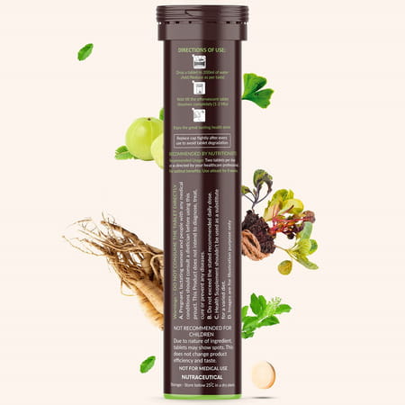 Vegan Greens Plant Based De-Stress Ayurvedic Natural Herbs. Daily Stress Management 25 Effer.,Orange