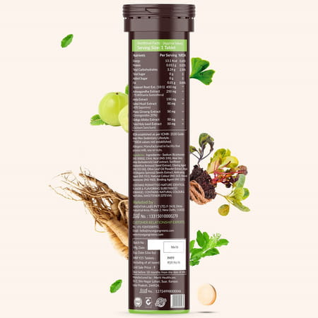 Vegan Greens Plant Based De-Stress Ayurvedic Natural Herbs. Daily Stress Management 25 Effer.,Orange