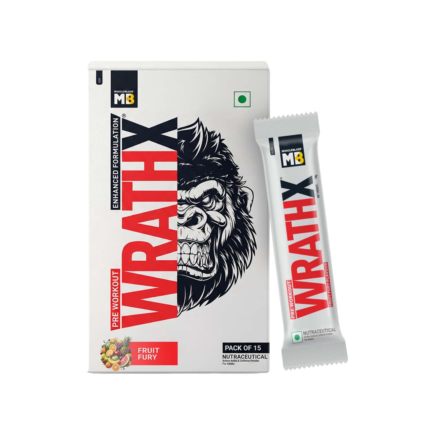 Muscleblaze Pre Workout Wrathx Powder| Fruit Fury| 270g | Crash Free With Caffeine & Citrulline