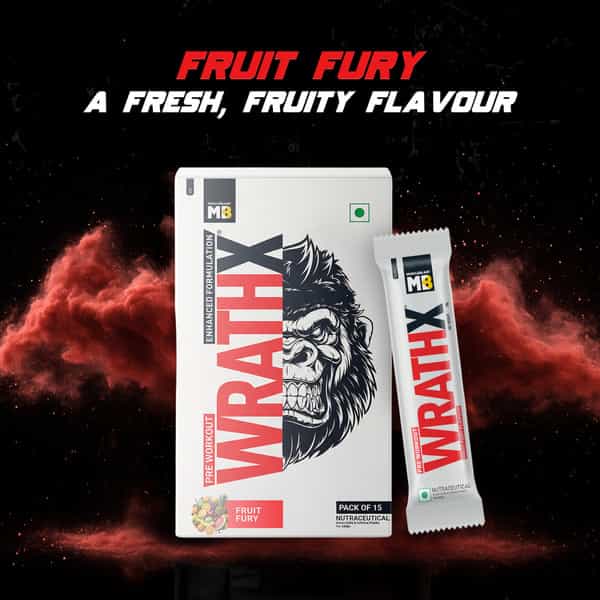 Muscleblaze Pre Workout Wrathx Powder| Fruit Fury| 270G | Crash Free With Caffeine & Citrulline