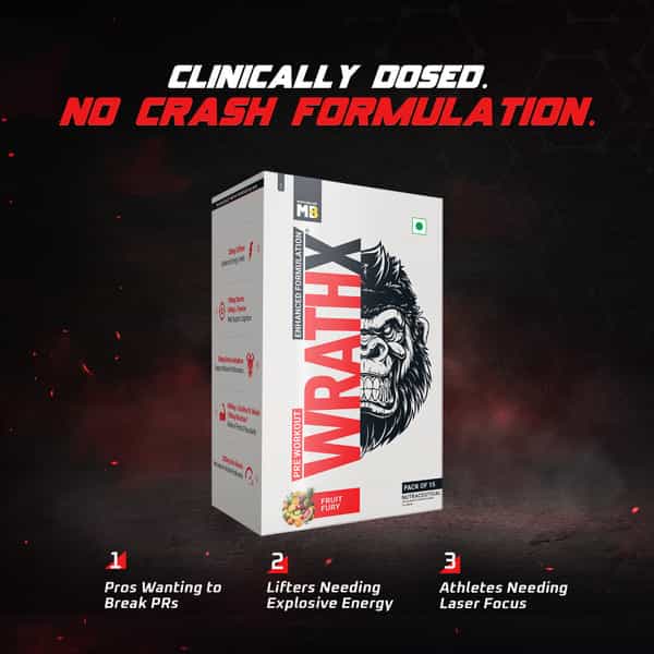 Muscleblaze Pre Workout Wrathx Powder| Fruit Fury| 270G | Crash Free With Caffeine & Citrulline