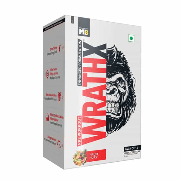 Muscleblaze Pre Workout Wrathx Powder| Fruit Fury| 270G | Crash Free With Caffeine & Citrulline