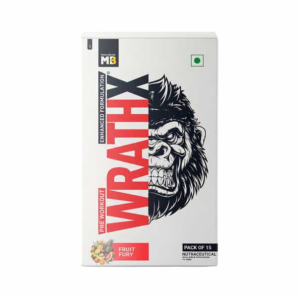 Muscleblaze Pre Workout Wrathx Powder| Fruit Fury| 270G | Crash Free With Caffeine & Citrulline