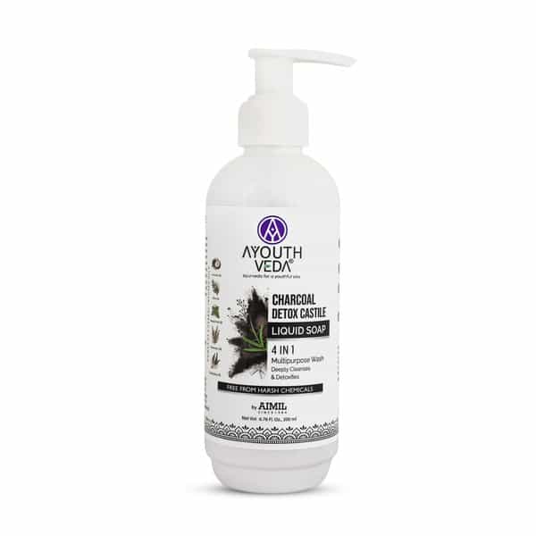 Ayouthveda Charcoal Detox Liquid Soap Multi-Purpose Wash With Activated Charcoal & Oils 200 Ml