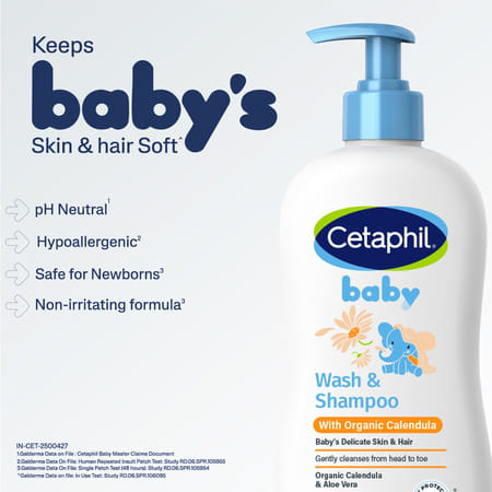 Cetaphil Baby Shampoo & Wash | With Organic Calendula | 400 Ml