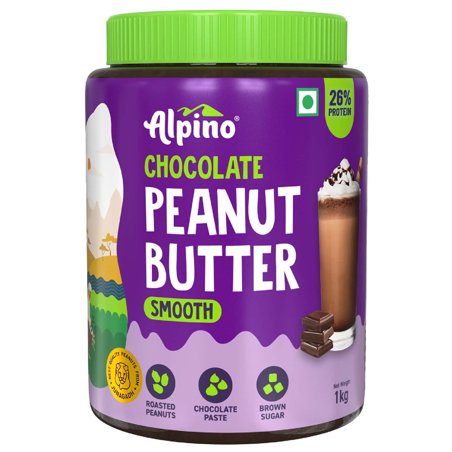 Alpino Chocolate Peanut Butter Smooth 1 Kg Jar|Creamy |High Protein Peanut Butter | Vegan