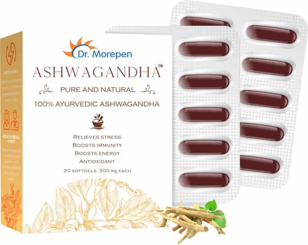 Dr. Morepen Natural & Pure Ashwagandha Capsules Ayurvedic Immunity Booster - 20 Softgels