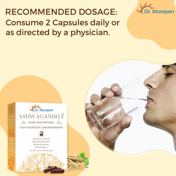 Dr. Morepen Natural & Pure Ashwagandha Capsules Ayurvedic Immunity Booster - 20 Softgels