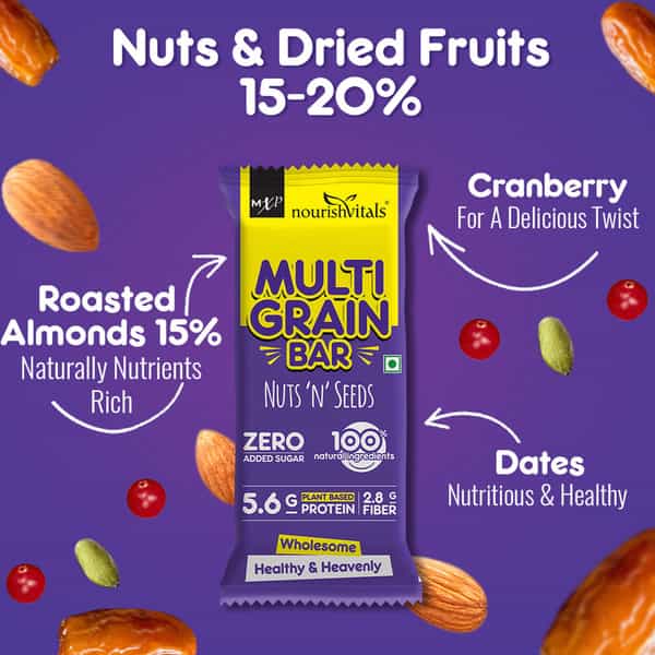 Nourishvitals Multigrain Nuts N Seeds Bar 100% Natural Plant Rich In Vitamins & Minerals 200G